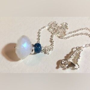 Big Rainbow Moonstone, Peacock Blue Apatite & Silver Necklace